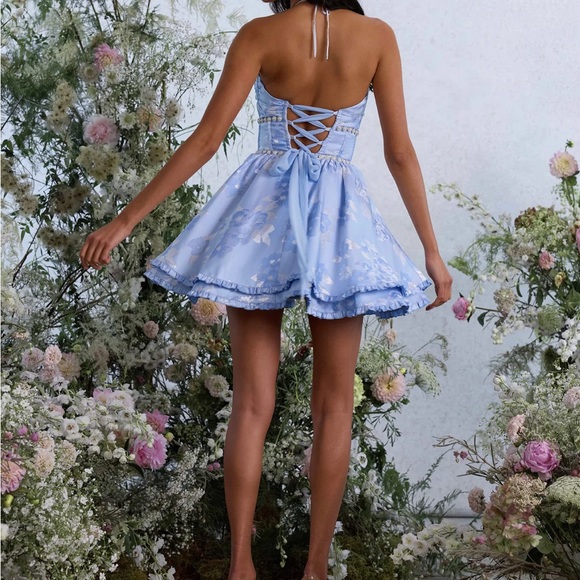 V. Chapman Luciana Embellished Mini Dress in Chambray Blue Baroque - Picture 2 of 2